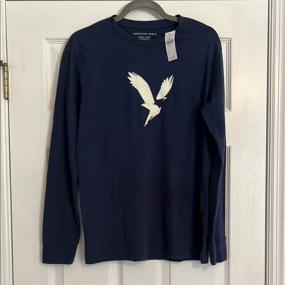 American Eagle Outfitters Blue and White Long Sleeve Tee